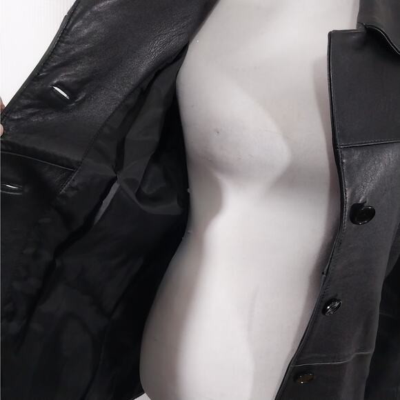 CHARLES KLEIN! SLEEK, CHIC BLACK GENUINE LEATHER TAILORED JACKET, COAT! SZ M - Picture 6 of 12